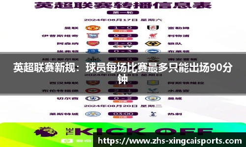 英超联赛新规：球员每场比赛最多只能出场90分钟